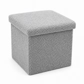 Luxaliving Opbergpoef Grijs – Opvouwbare Poef met Opbergruimte – Bouclé Teddy Stof – Hocker met Deksel – Voetenbank 35x35 cm