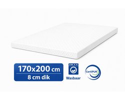 Kikishop Topdekmatras 170x200 – 8 cm HR Koudschuim – Afritsbaar & Wasbaar – CertiPUR® Gecertificeerd – Medium Hardheid – Comfort Matrastopper