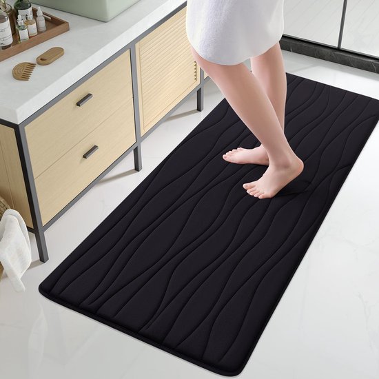 HOmaxy Badmat - Traagschuim Badmat - Antislip Douchemat - Super Zachte Absorberende Douchemat - 61x120 cm - Zwart