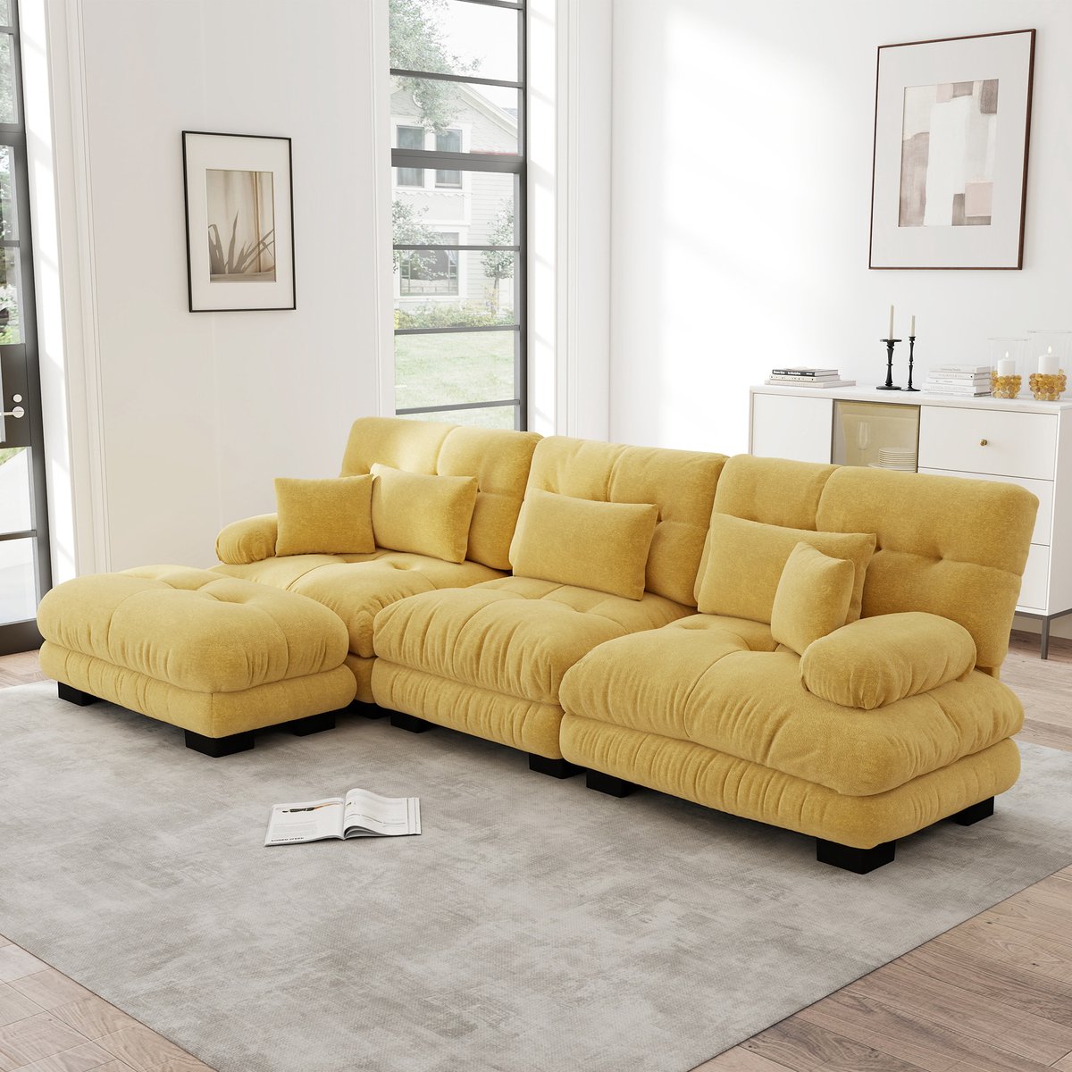 MODENUIT Hoekbank Modulaire Opstelling - Met Verplaatsbare Ottomans - Voor Woonkamer En Ka