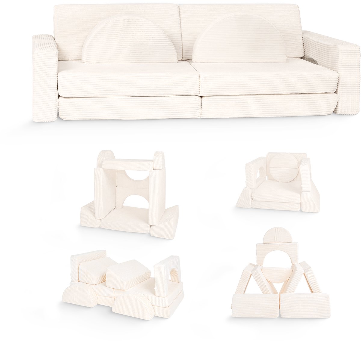 Modulaire Speelbank Kinderen 10-delig – Kinderbank Speelsofa – Play Couch – Speelbank Kinderkamer – Schuimkussen – Kinderzetel – Kinderstoel – Slaapbank – Hutten Bouwen – Wasbaar – Montessori Speelgoed Peuter - Crème