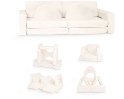 Modulaire Speelbank Kinderen 10-delig – Kinderbank Speelsofa – Play Couch – Speelbank Kinderkamer – Schuimkussen – Kinderzetel – Kinderstoel – Slaapbank – Hutten Bouwen – Wasbaar – Montessori Speelgoed Peuter - Crème