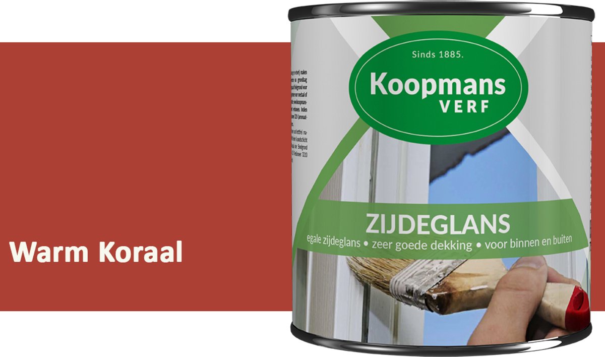 Koopmans Zijdeglans Lakverf – Binnen & Buiten – Kras- en Stootvast – Hoge Dekkracht – Voor Hout, Deuren en Kozijnen – Warm Koraal – 750 ml