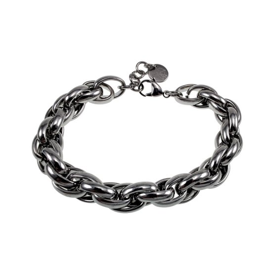 Zilverkleurige, ovale schakelarmband met gesp.