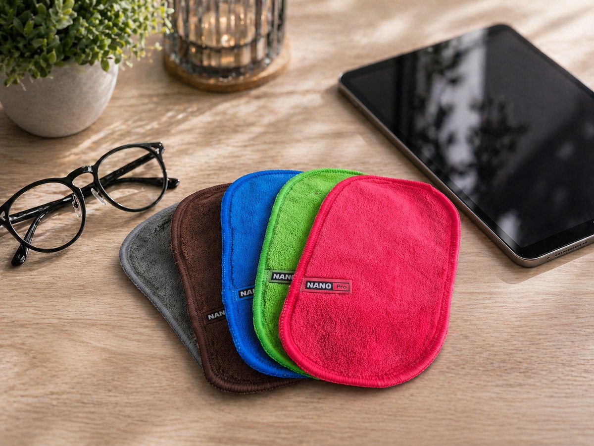 5x Nanopro Brillendoekjes Premium/Nano Doek/Brilpoetsdoek/Voor Bril/Mobiel/Tablet/Laptop/Taupe/Rood/Groen/Blauw/Grijs