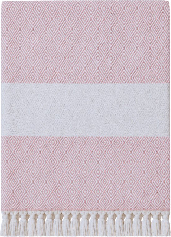 Hamamdoek, Strandlaken, 100x180 cm, 100% Katoen, 450 gr, Zacht en Sneldrogend, Sauna, Spa, Strand, Yoga, Luxe Hamamdoek, Diamond Design, Roze, Duurzaam, De Linde Home