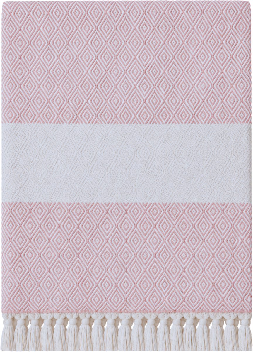 Hamamdoek, Strandlaken, 100x180 cm, 100% Katoen, 450 gr, Zacht en Sneldrogend, Sauna, Spa, Strand, Yoga, Luxe Hamamdoek, Diamond Design, Roze, Duurzaam, De Linde Home