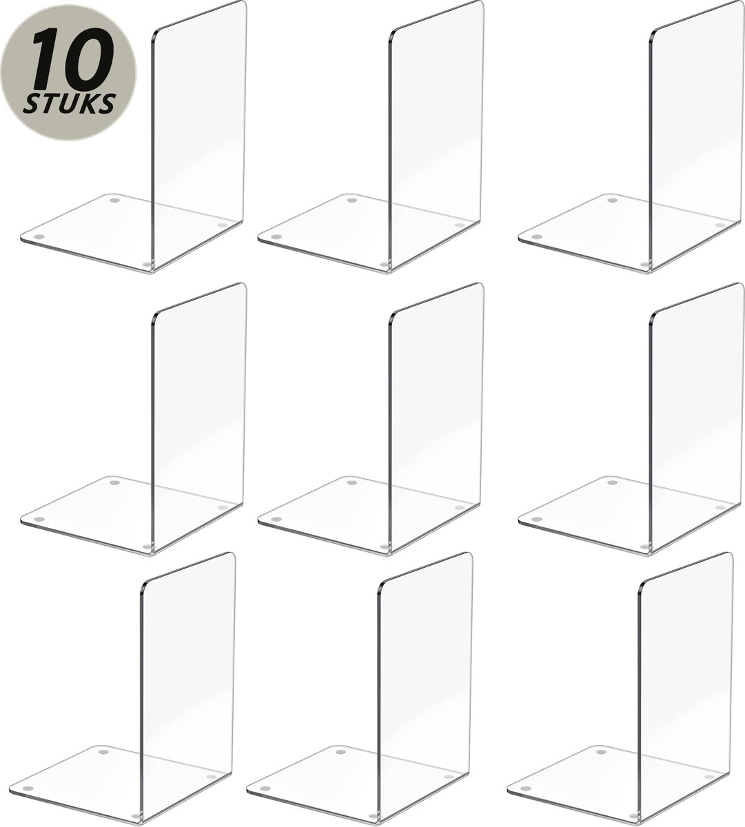 Set van 10 Boekensteun - Plexiglas Transparant Boekenhouder - Heavy-Duty Bureau Boekenrek Organizer - Tijdschriftenhouder Boeksteun - Multifunctioneel Boekenstandaard - Lectuurbak Tijdschriftenrek - Book Holder Boekenkast Accessoires - Boeken Steun