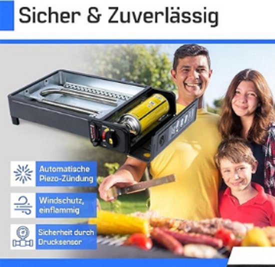 Gas bbq-Camping kooktoestel-2-in-1 Draagbaar campingkooktoestel en gasgrill-Accessoireset en koffer + 4 gaspatronen van 227 g. — afbeelding 4