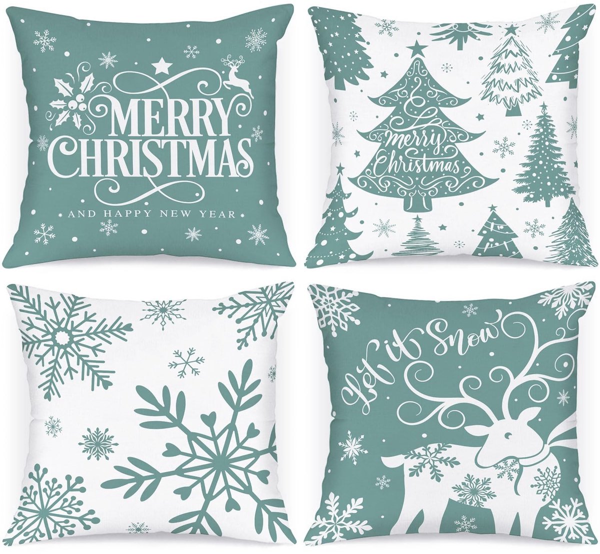 NTHProducts - Kerst Kussensloop Set - Decoratieve Kussens - Lichtgroen - Cartoon Hert - Perfect voor Kerstdecoratie - 18x18 cm