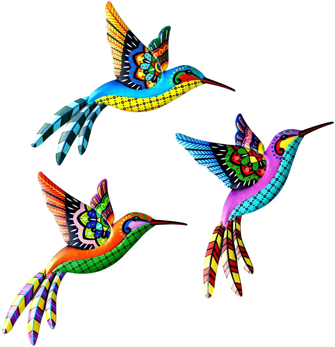 NTHProducts - Metal Hummingbird Wanddecoratie - Tuindecoratie - Set van 3 - Modern - Vogel Sculpturen - Geschikt voor binnen en buiten - Hummingbird St...