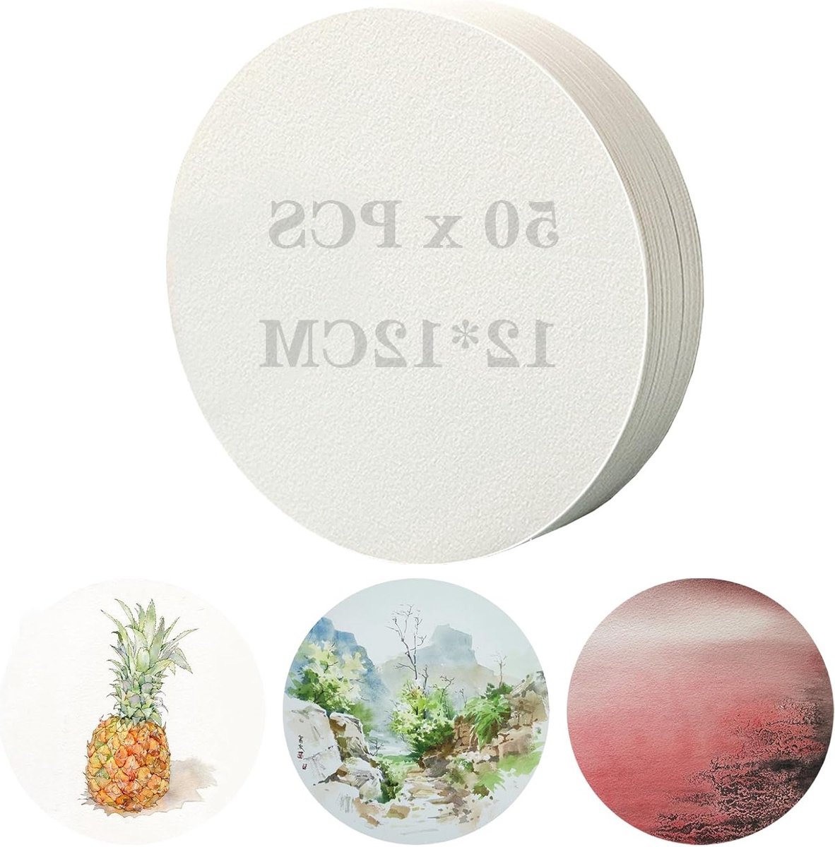 Rond Watercolor Papier 50 Vellen, 300g Katoen Geschikt voor Aquarel, Acrylverf en Kleurpotloden (4,7 inch Rond)