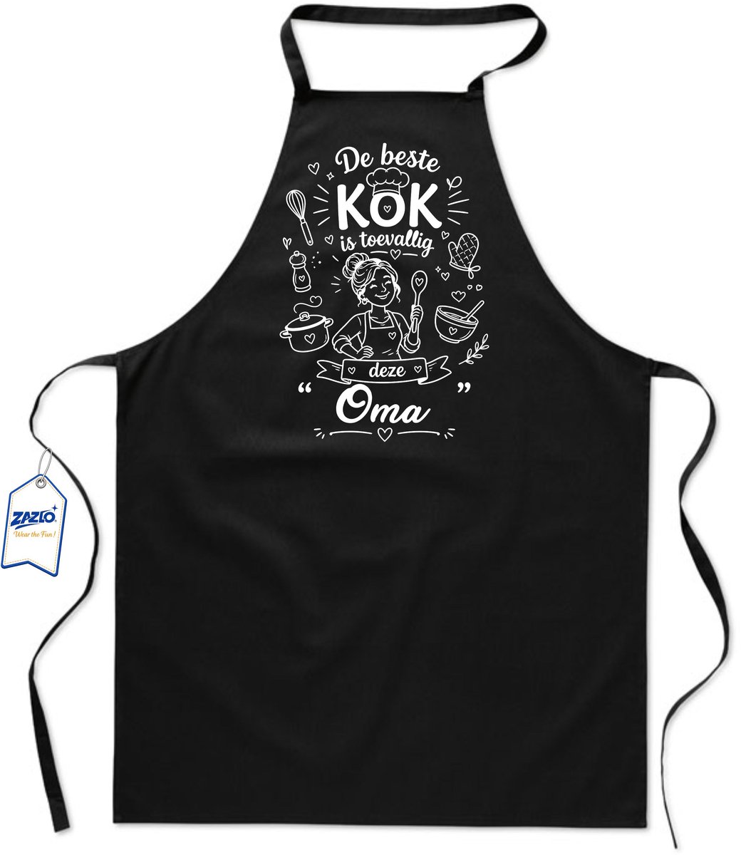 Basics - Unisex Schort - schort voor mijn oma - keukenschort - BBQ schort - 65 x 90 cm - 100% katoen - De beste kok is toevallig deze oma - zwart