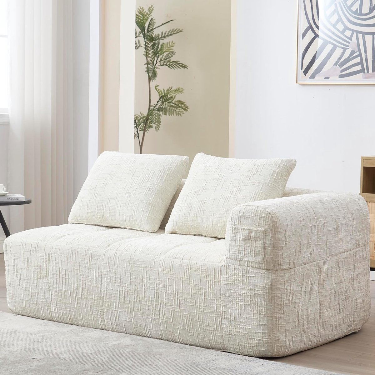 2-Zits Bank 158x90x60 cm Slaapbank Zonder Montage - Beige Chenille Sofa met Zijvakken - Moderne Lounge Bank voor Woonkamer - Vermissen