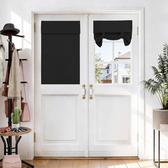 Verduisterende deurgordijnen - kamerverduisterende Franse deurgordijnen voor kleine ramen-voorraambekleding voor glas/terras/schuiven- 1 paneel- B66 x L102 cm- zwart
