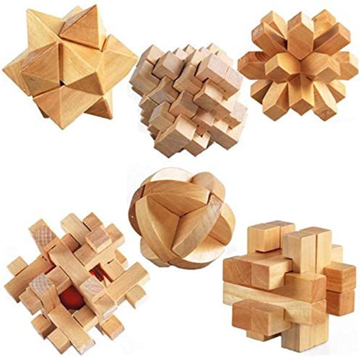 OLOEY 6 houten hersenkrakers-IQ-uitdaging puzzelspellen-logische puzzelset met slot-speelgoed om te openen en te sluiten-3D-puzzelset voor volwassenen-tieners en kinderen.