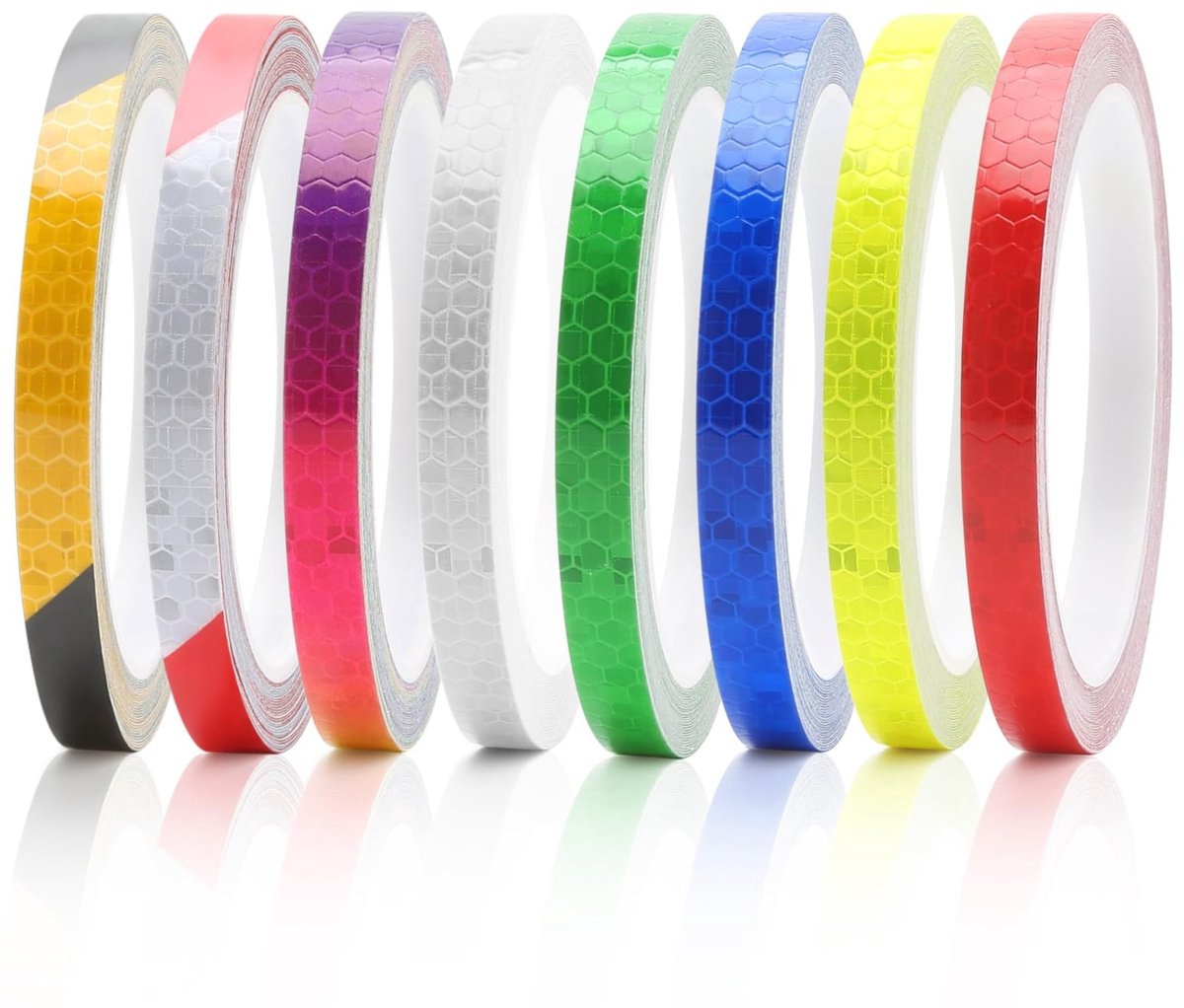 Reflecterende Plakband 8 Rollen van 8 Meter - Waterdicht, Geschikt voor Fietsen, Rugzakken en Kleding - 1 cm Breed, Ideaal voor Veiligheid en Zichtbaarheid