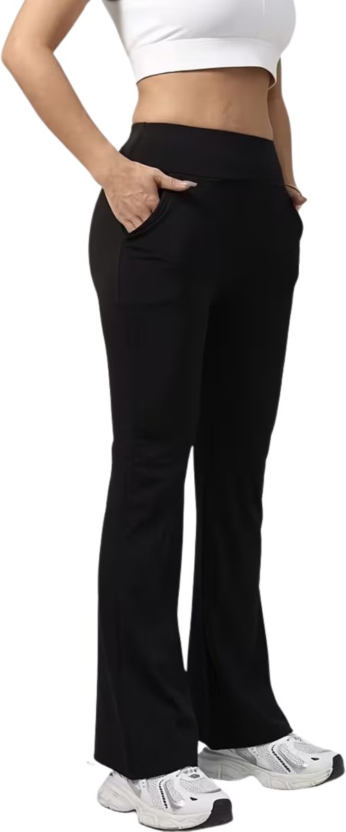 SparkNine Horizon flare broek - dames legging met zakken - petite pijplengte - L - zwart - hoge taille - stijlvol & elastisch - bestseller - sportlegging