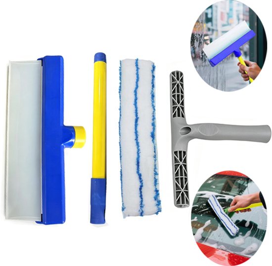 Silicone Raam wisser set - Raamwisser - 2 stuks - Ramenwasser - ramenwassen professioneel - Badkamer Accessoires - Silicone - 30×17cm - Geschikt Voor Doucheglas, Spiegels En Auto's - Blauw en geel