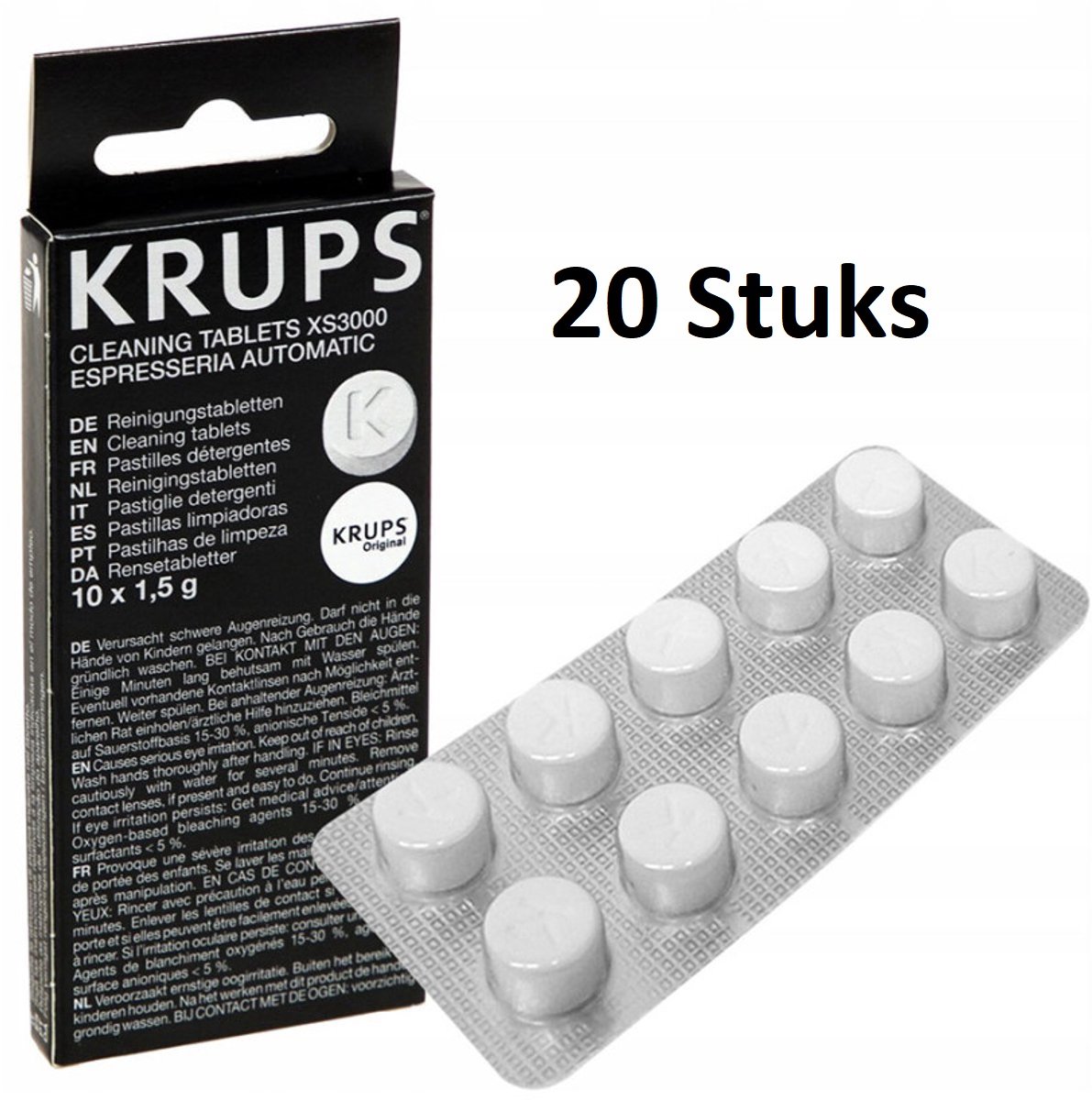 Krups XS3000 - Koffiemachinereiniger - 20 Stuks - Ook geschikt voor Dolce Gusto & Nespresso - Onderhoudsaccessoire