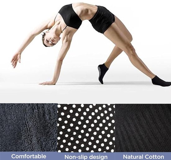 NTHProducts - Yoga Sokken - Antislip Sokken - Ideaal voor Pilates en Fitness - 4 Paar Zwart - Geschikt voor Volwassenen - Perfect voor Dans en Trampoline van Nthproducts — afbeelding 2