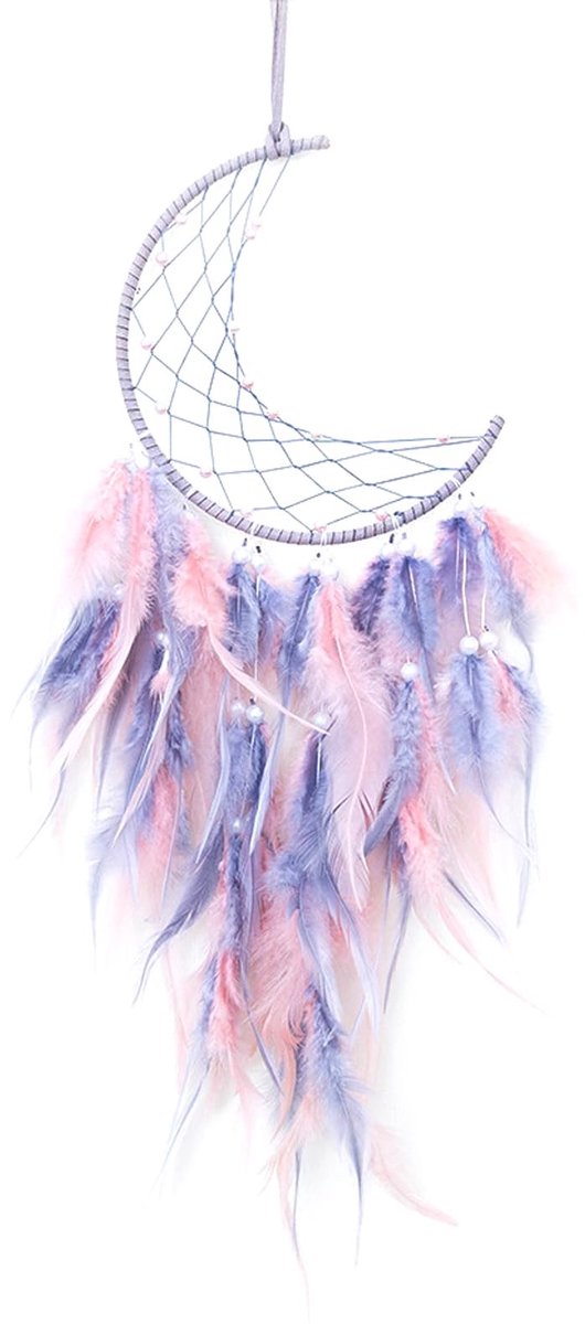 MTTProducts - Dream Catcher - Droomvanger - 100% handgehaakt - Paars Grijs en Roze - Feathers - Voor kamer en cadeau - Uniek ontwerp