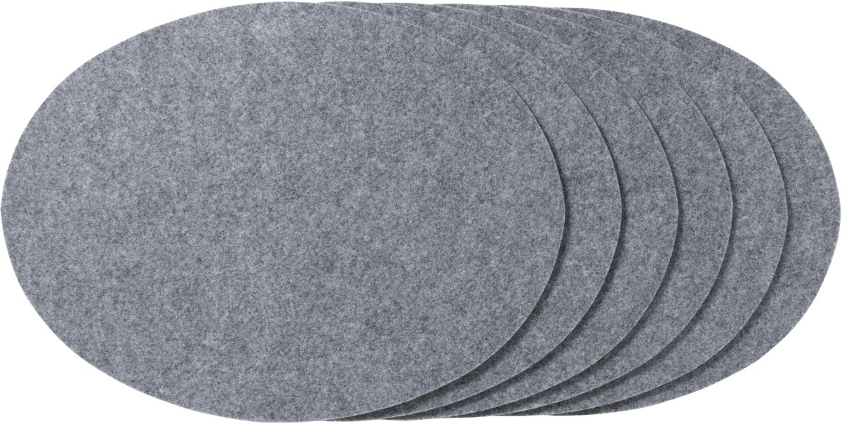 6 Vilten Placemats Ovaal + 6 Onderzetters Grijs 45x33cm