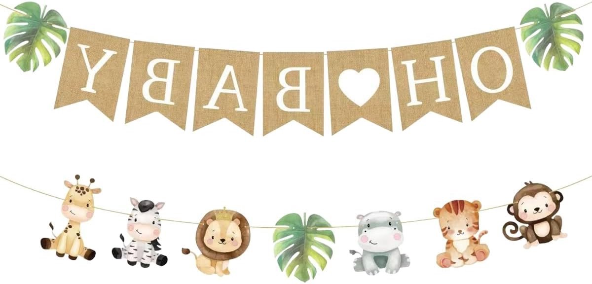 Neutrale Safari Baby Shower Decoraties met Jungle Dieren voor Gender Reveal Feestjes en Babyfeestjes