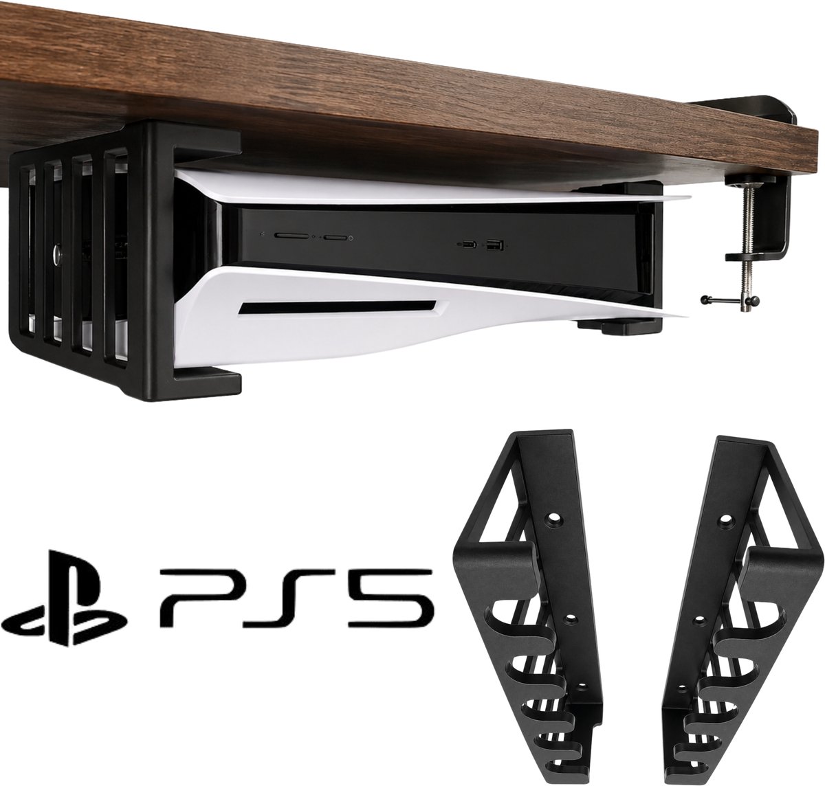 PS5 Onder Bureau Houder - Disc Versie - PlayStation 5 Houder Onder Tafel - Onzichtbare Console Beugel - Ruimtebesparende Gaming Setup Accessoire - Stevige Montage Beugel Voor PS5 - Zwart