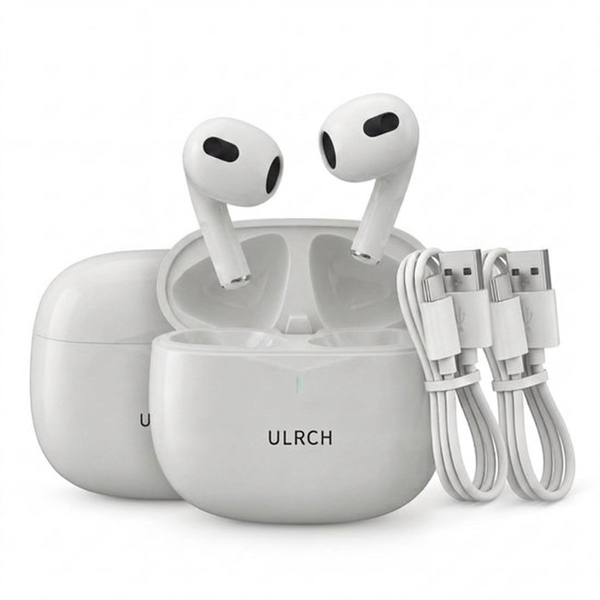 ULRCH 2 Paar Draadloze oordopjes - Bluetooth oordopjes - Draadloze oortjes - Oortjes draadloos - Earpods - Sport oordopjes - Geschikt voor Smartphone & Laptop - Wit