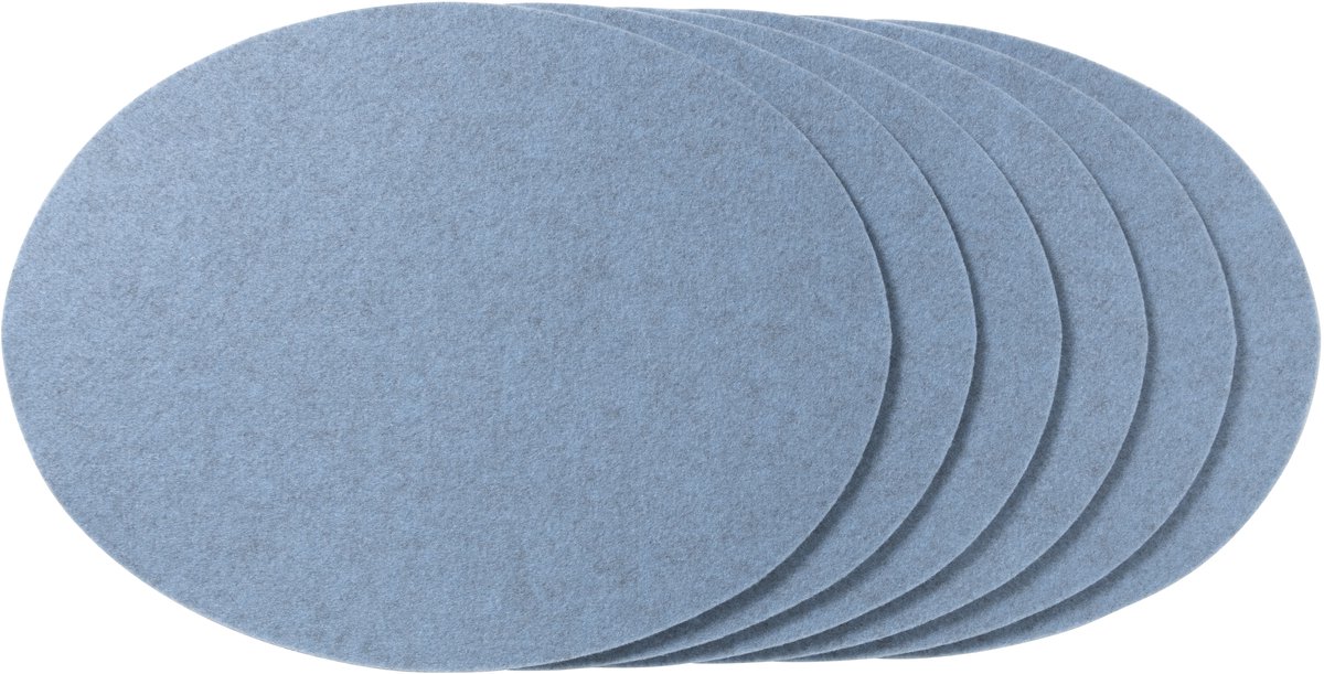 6 Vilten Placemats Ovaal + 6 Onderzetters Lichtblauw 45x33cm