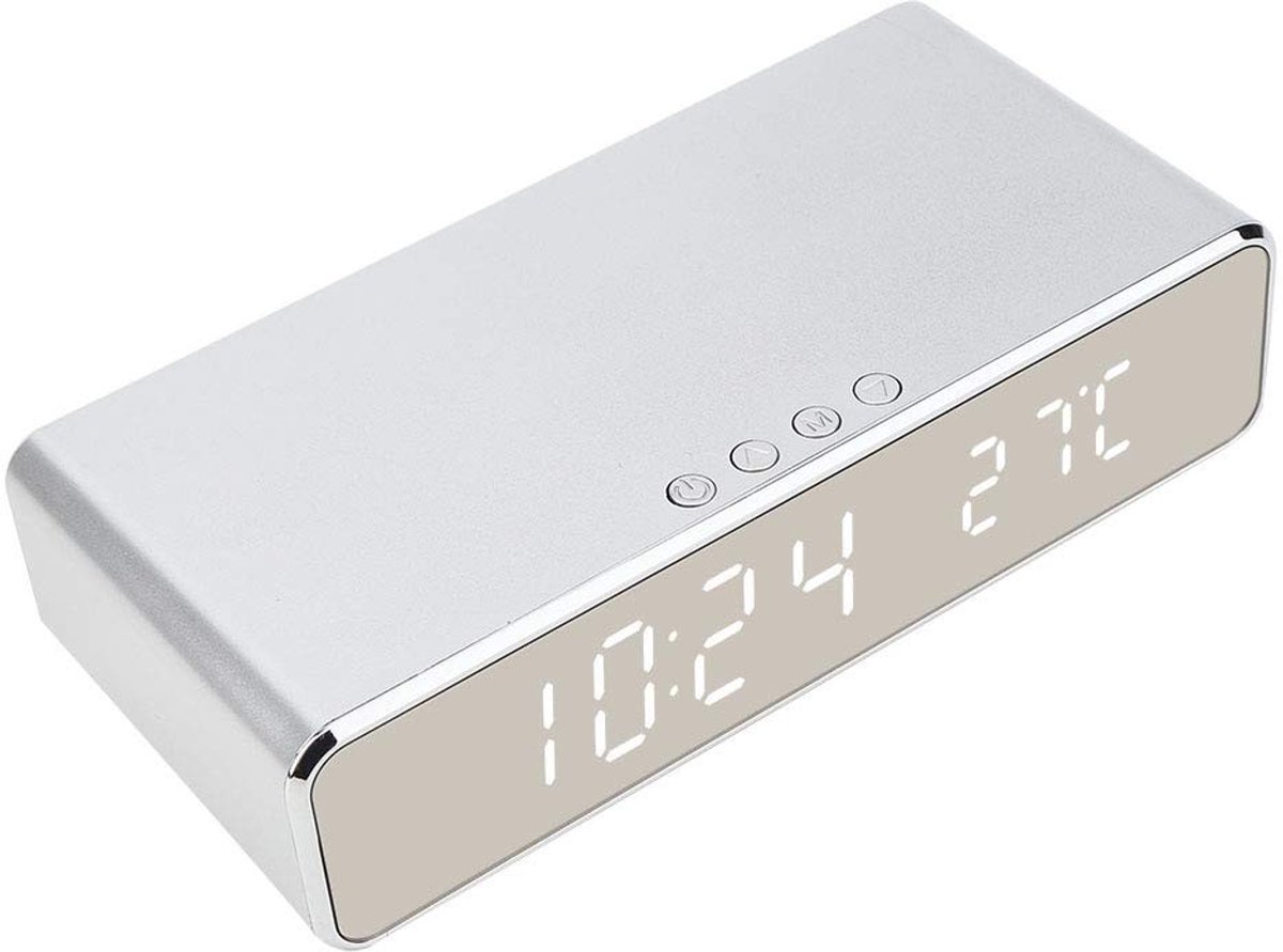 Shopcentral - Digitale Alarmklok - Draadloze Oplader - Temperatuurweergave - Tafelmodel - Geschikt voor Diverse Smartphones - Compact en Handig