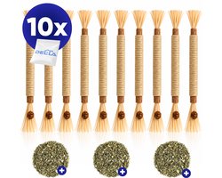 Matatabi Stokjes voor Katten - 10 Stuks + 3 stuks Catnip kattenkruiden - 100% Natuurlijk - Eetbaar Kattenspeelgoed - silvervine dental sticks kat - Effect voor Kat & Inclusief opberg zakje