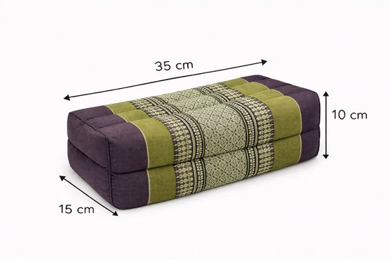 Yoga blok - Traditionele Thaise Kapok Yoga Ondersteuning Blok Kussen - Meditatie Kussen rechthoek - 35x15x10cm - Groen/bruin van Oskab. — afbeelding 4