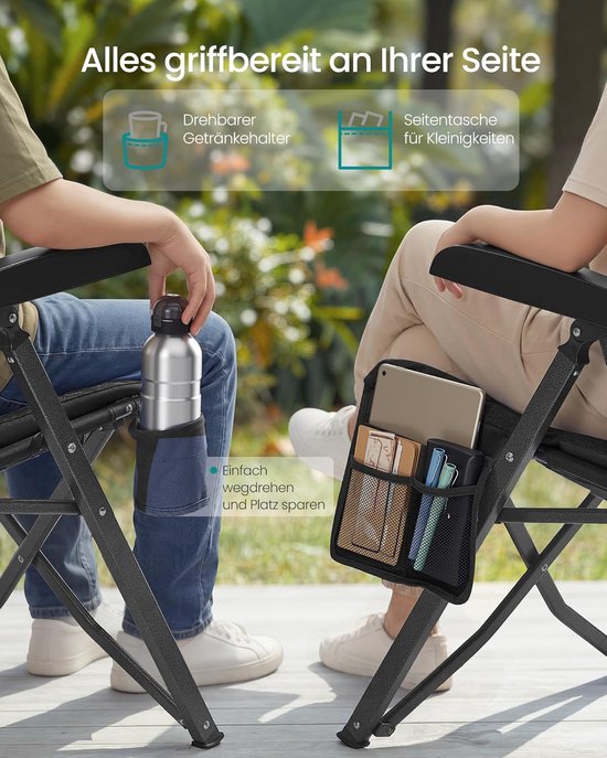 SONGMICS opvouwbare campingstoel voor volwassenen, 95°-150° verstelbare rugleuning, klapstoel 6 cm vulling, bekerhouder, zijzak, draagtas, tuincampingvissen, zwart GCB016BZ01 van Songmics — afbeelding 2