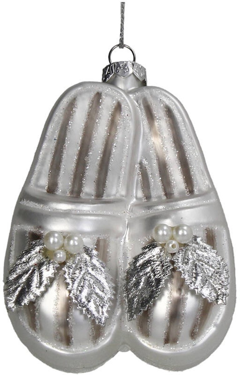 HD Collection Kerst Ornament Hotelslippers – Wit Glas – 10,2 cm – Speelse Kersthanger – Unieke Kerstboom Decoratie – Boutique de Noël