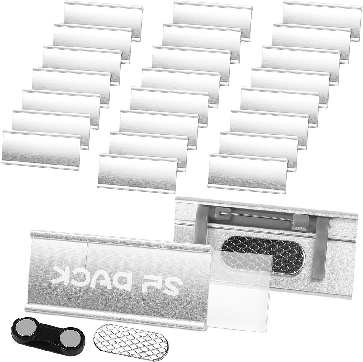 Kleding Naamlabels met Sterke Dubbele Magneten en Papier Sleuf voor Werk, Tentoonstelling en School - 25 Stuks, 70x32mm