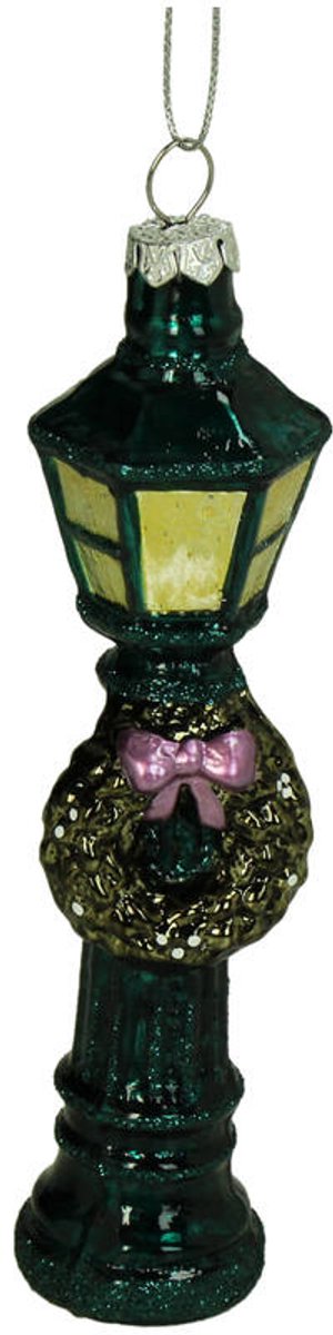 HD Collection Kerst Ornament Straatlantaarn – Groen Glas – 16 cm – Klassieke Kersthanger – Sfeervolle Kerstboom Decoratie – Vintage Kerst Ornament
