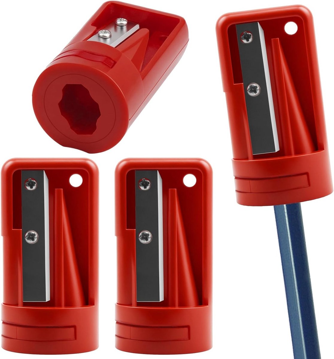 Handmatige Slijper voor Houtbewerkingspotloden - 4 Stuks, Ideaal voor School, Kantoor en Reizen, Rood, Houtbewerking Accessoires