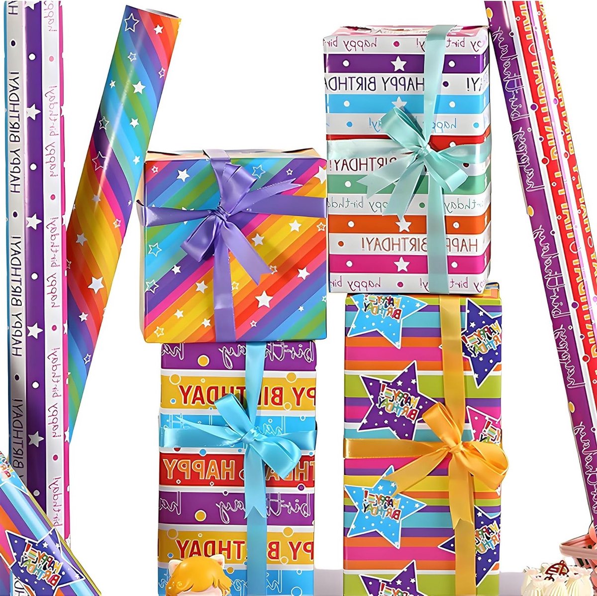 Verjaardags Cadeau Inpakpapier Set van 4 Vellen voor Kerst en Feestelijke Versiering (70cm x 50cm)