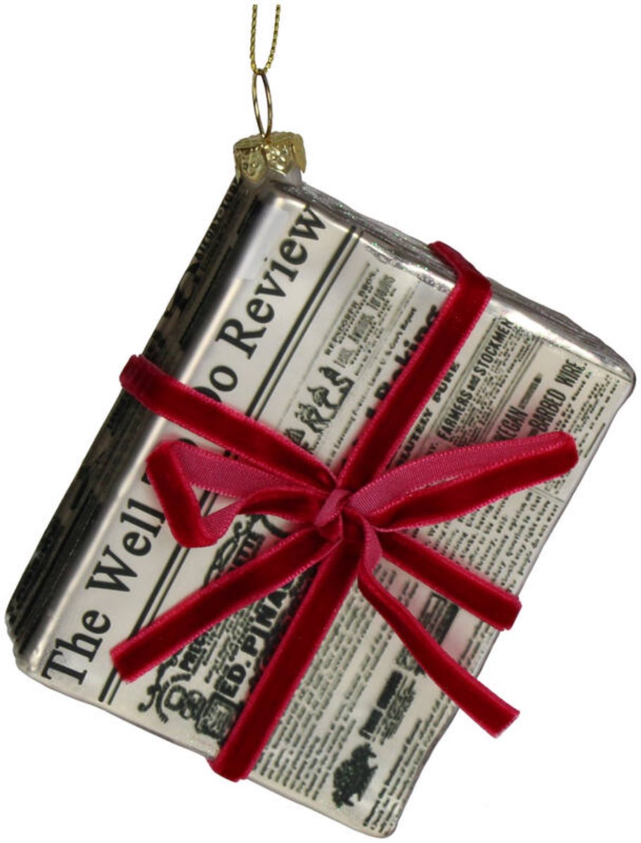 HD Collection Kerst Ornament Krantenstapel Glas Multi 10,5cm