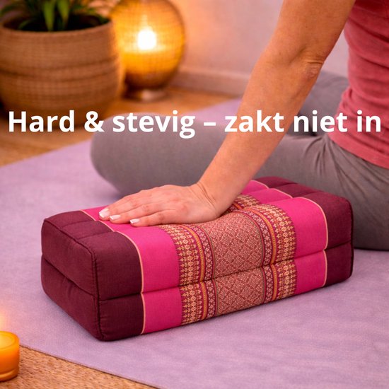 Yoga blok - Yoga blok kussen - hard & stevig kapok - roze - rechthoekig meditatiekussen - ondersteuning voor rug, nek & knieën - Thais kussen — afbeelding 2