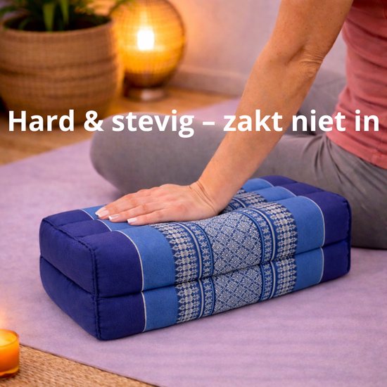 Yoga blok - Traditionele Thaise Kapok Yoga Ondersteuning Blok Kussen - Meditatie Kussen rechthoek - 35x15x10cm - Blauw van Bo-Camp — afbeelding 2