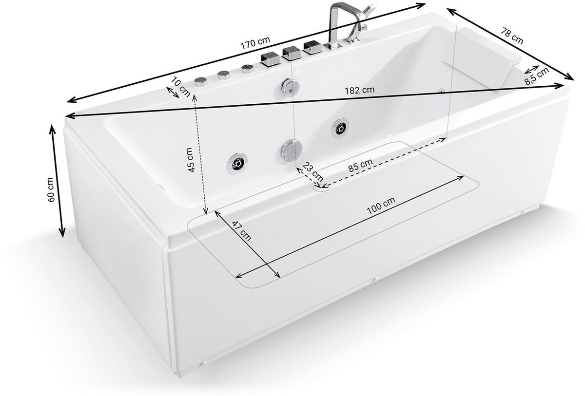 SPALINA - Whirlpool bad - Sikinos white Jets, 170 x78 x60 cm, Wit