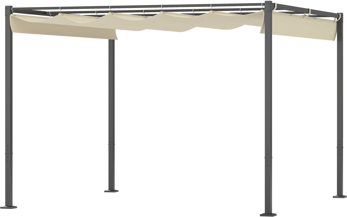 Pergola - Prieel - 3 x 3 - Paviljoen - Terras - Weerbestendig - Metalen Frame - Met zonwering - Beige