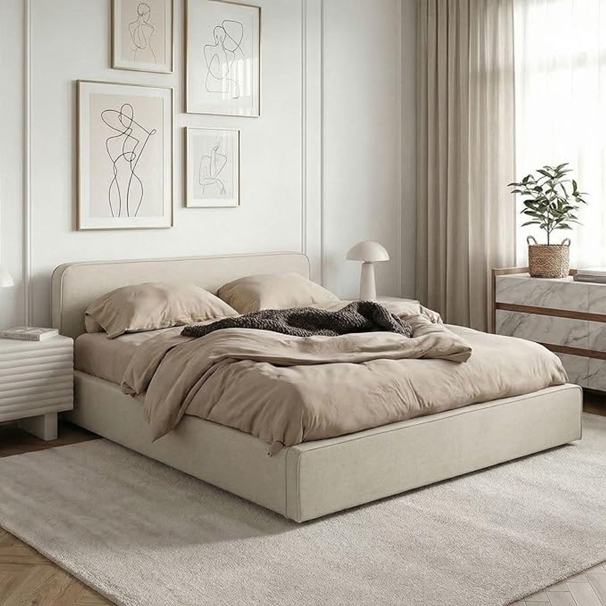 Marini Luxe Gestoffeerd Tweepersoonsbed 120x200 - Beige - 120x200 cm - Arqam