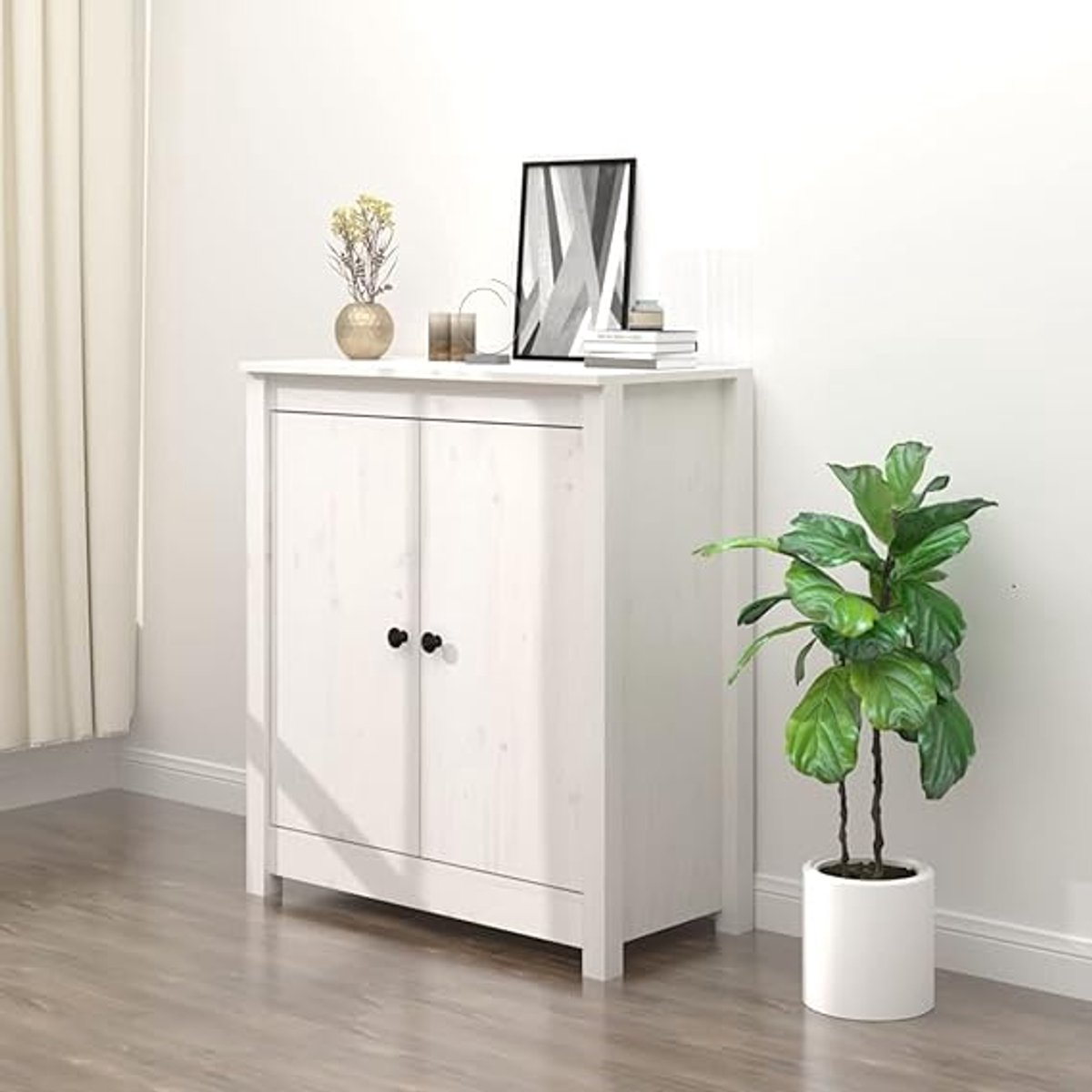 Moderne Grenen Dressoirkast met 2 Deuren en Planken 70x35x80 cm