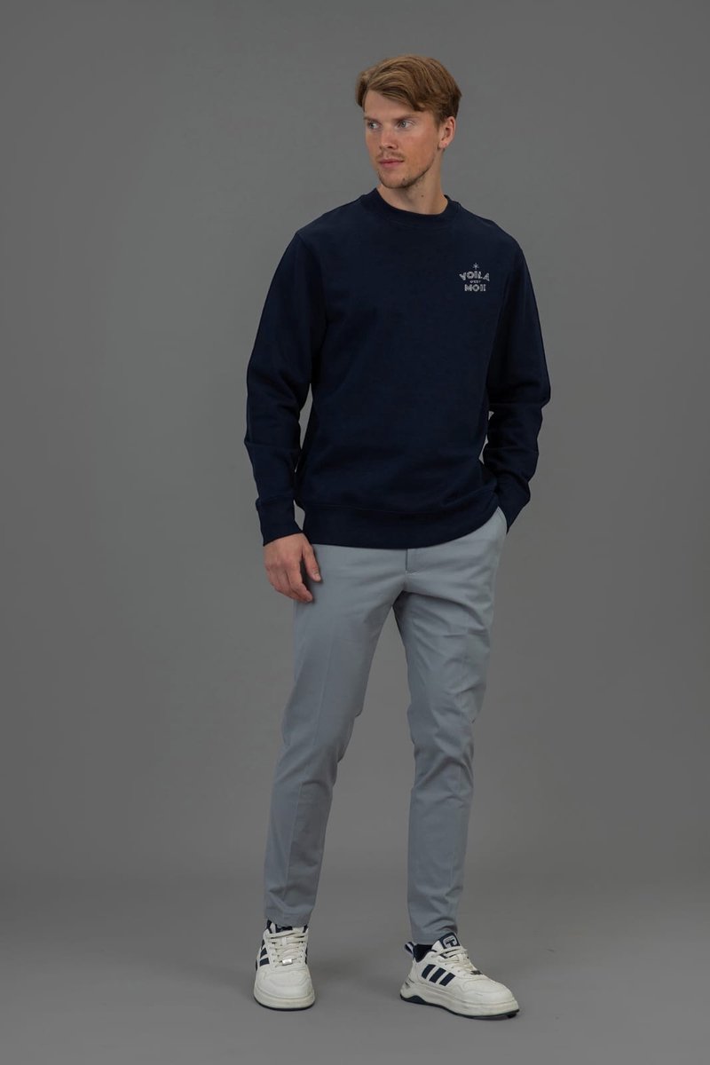 Laurent Vergne - Heren - Sweater Ronde Hals - Navy Blauw - 100% Organic Katoen - maat M - Slim fit