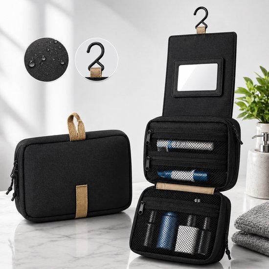 DIS10S Waterdichte Nylon Toilettas – Lichtgewicht & Opvouwbaar – Cosmetische Organizer met Rits – Reistas voor Make-up & Toiletartikelen – 25×14×5 cm