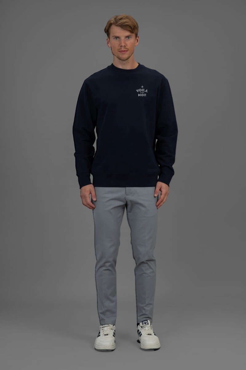 Laurent Vergne - Heren - Sweater Ronde Hals - Navy Blauw - 100% Organic Katoen - maat L - Slim fit